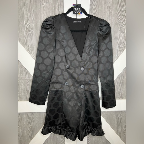 Zara Dresses & Skirts - Zara Black Polka Dot Satin Blazer Dress
